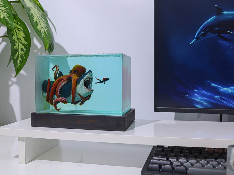 Zombie Spinosaurus and Couple divers Night Light