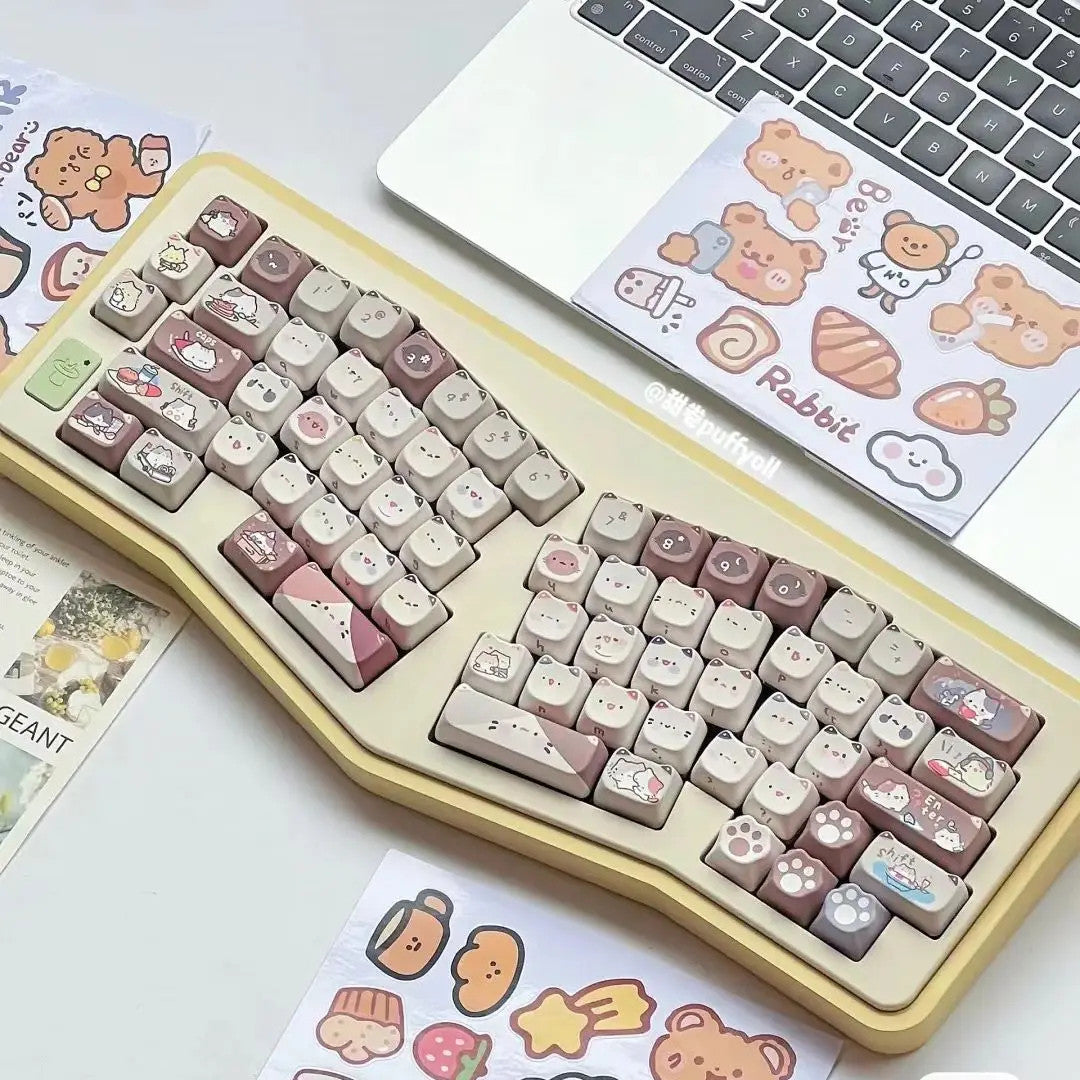 Mocha Cat Keycaps 142 Keys Cute