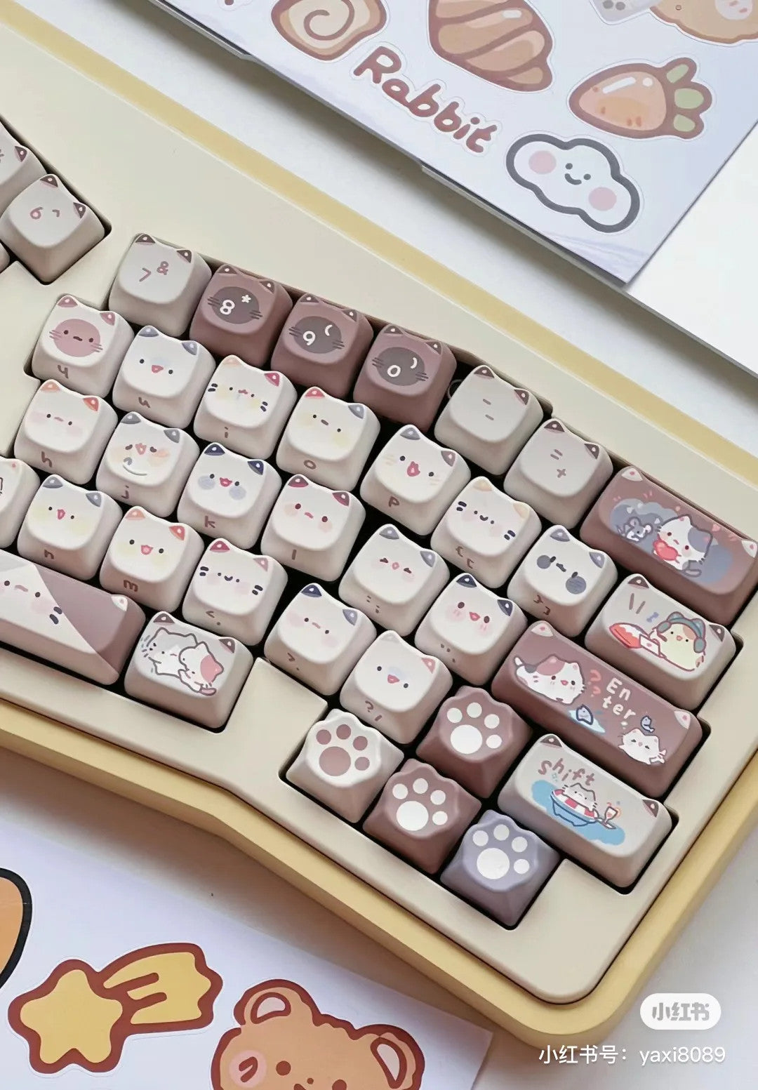 Mocha Cat Keycaps 142 Keys Cute