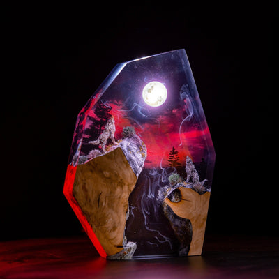 WOLVES in HUNTER'S MOON Night Epoxy Lamp(SGR)