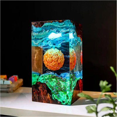Cursed Devil Fruit Epoxy Resin Wood Lamp