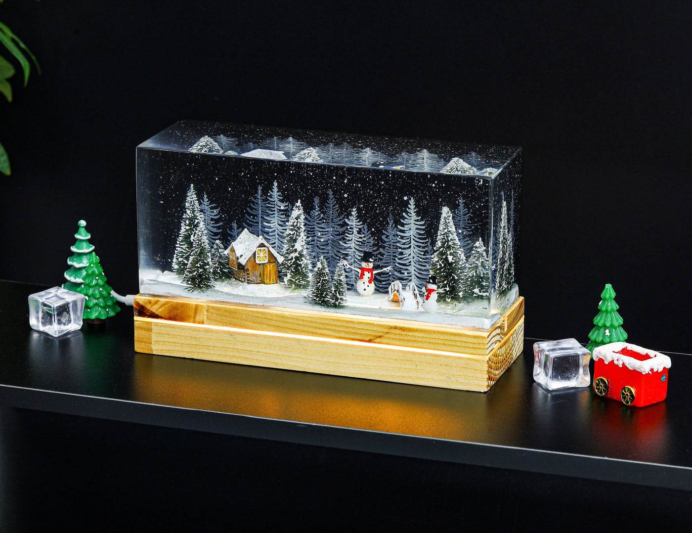 Snowman Resin Lamp Pine Forest