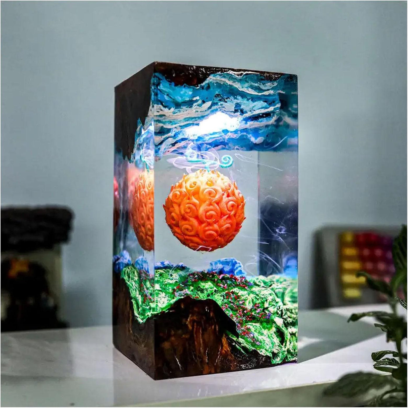 Curs.ed De.vil Fruit Epoxy Resin Wood Lamp