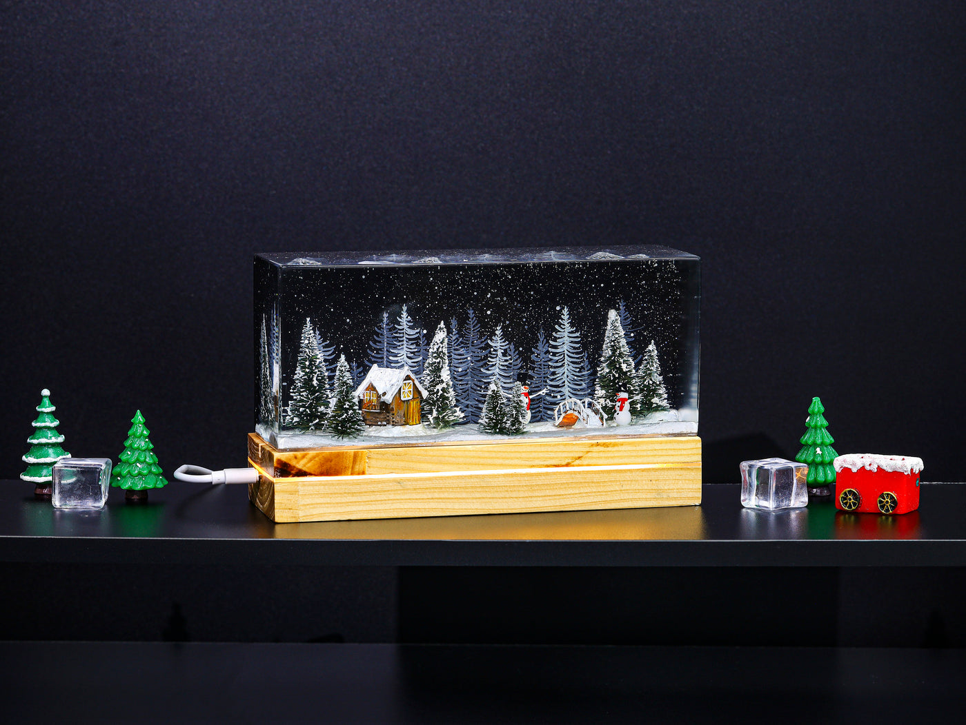 Snowman Resin Lamp Pine Forest