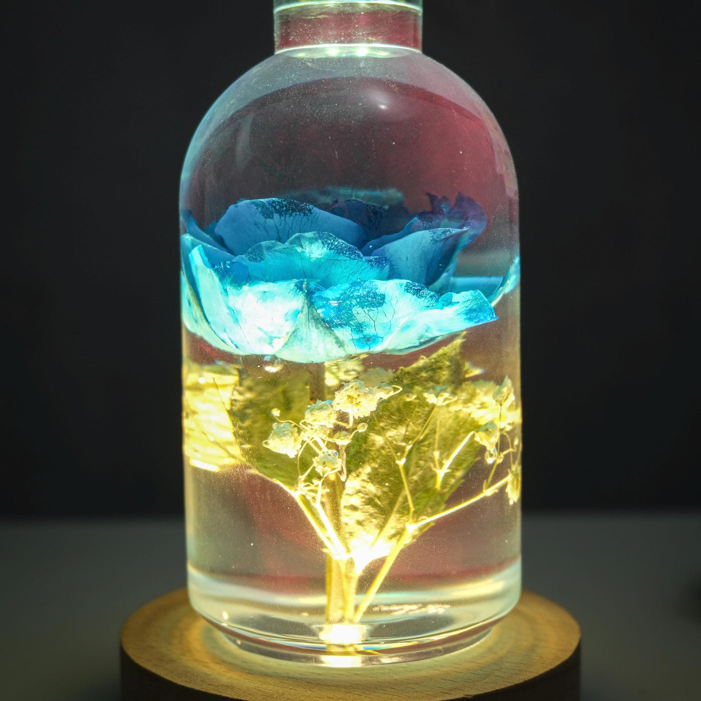 Blue Rose Resin Bottle Lamp