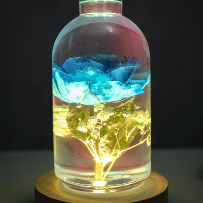 Blue Rose Resin Bottle Lamp