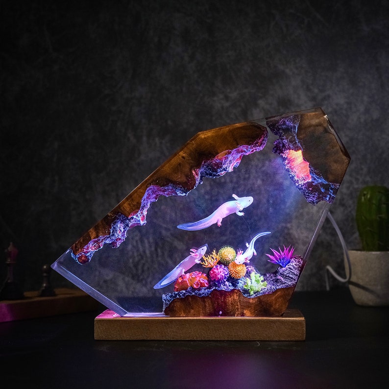 Ocean Axolot with Coral Resin Lamp