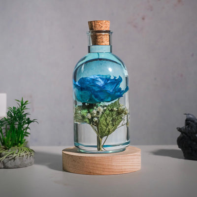 Blue Rose Resin Bottle Lamp