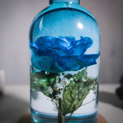 Blue Rose Resin Bottle Lamp