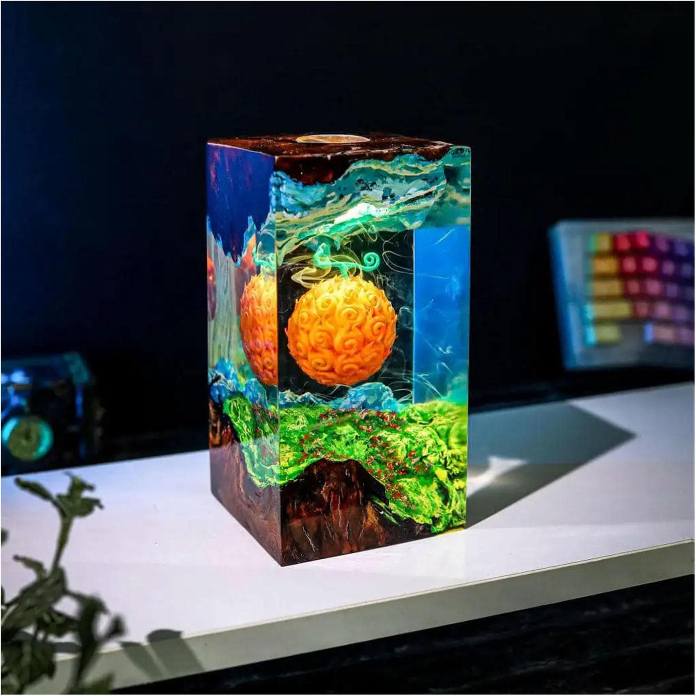 Curs.ed De.vil Fruit Epoxy Resin Wood Lamp