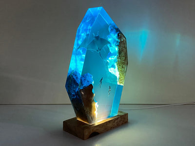 Manta Ray And Diver Underwater Resin Lamp