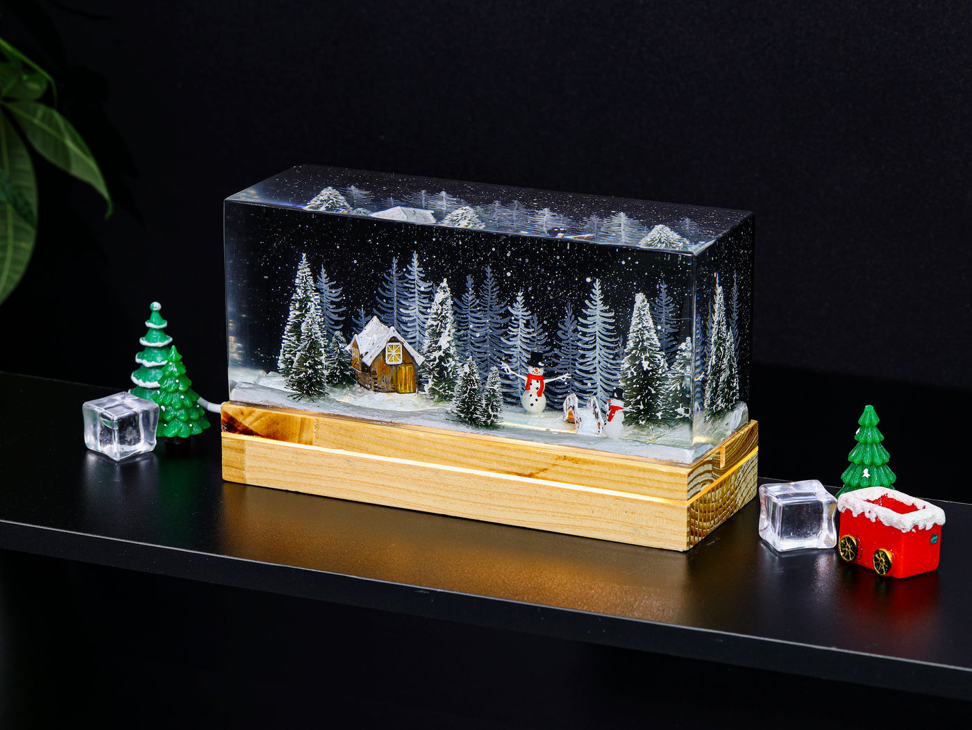 Snowman Resin Lamp Pine Forest