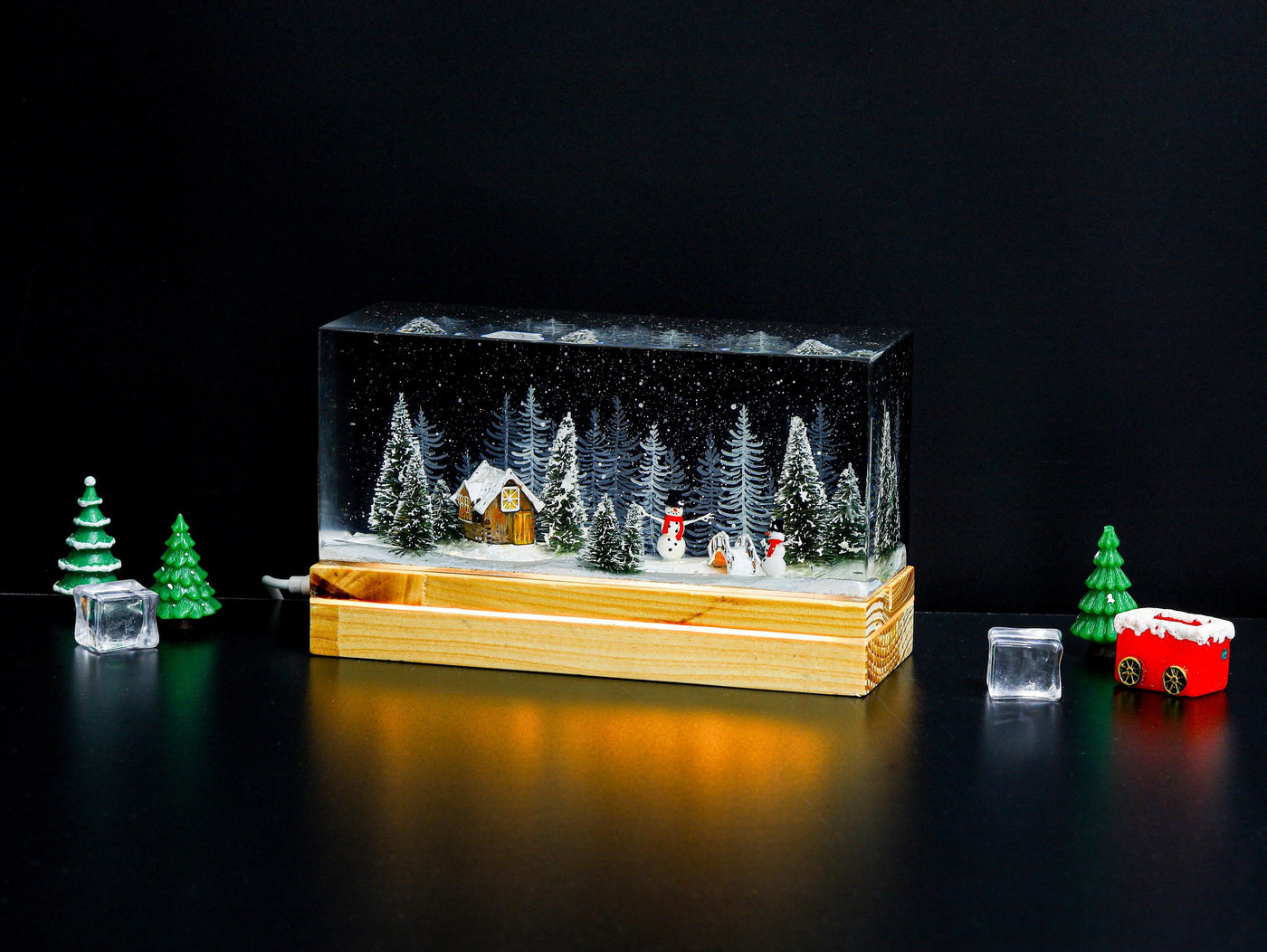 Snowman Resin Lamp Pine Forest