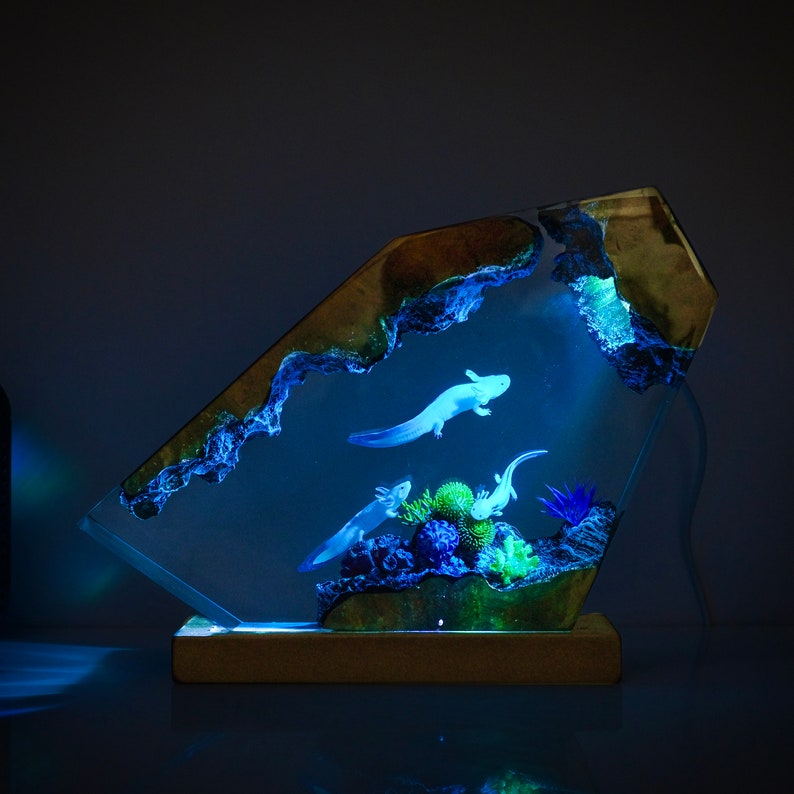 Ocean Axolot with Coral Resin Lamp