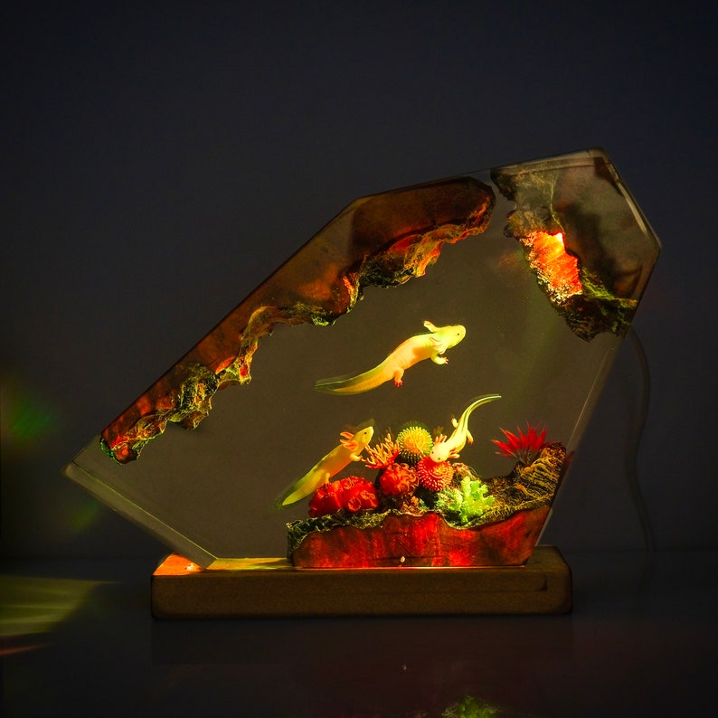 Ocean Axolot with Coral Resin Lamp