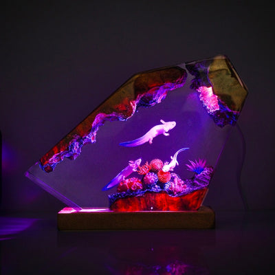 Ocean Axolot with Coral Resin Lamp