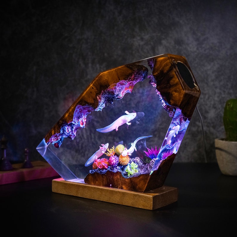 Ocean Axolot with Coral Resin Lamp