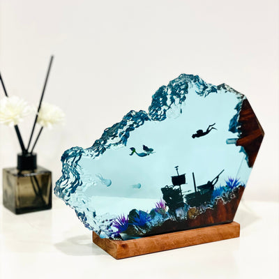 Little Mermaid & Human Epoxy Resin Wood Night light(OR)