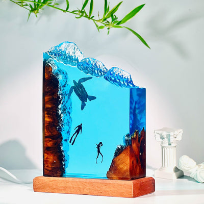 Hammerhead Shark and Diver Resin Night Light(OR)