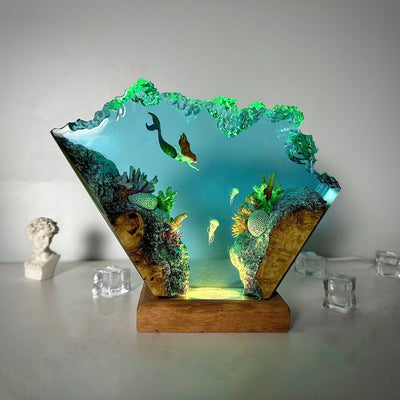 Mermaid Epoxy Resin Wood Lamp(OR)