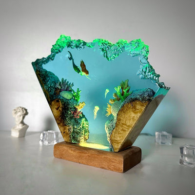 Mermaid Epoxy Resin Wood Lamp(OR)